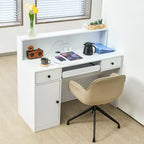 Comptoir de Réception VEVOR, Bureau de Réception Rectangulaire de 120 cm, Table d'Accueil de Bureau avec Éclairage LED, 2 Tiroirs et Prises de Courant, Blanc