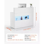 Comptoir de Réception VEVOR, Bureau de Réception Rectangulaire de 120 cm, Table d'Accueil de Bureau avec Éclairage LED, 2 Tiroirs et Prises de Courant, Blanc