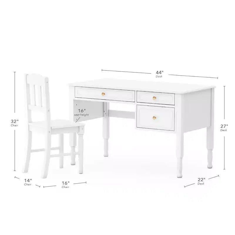 Bureau et chaise pour enfants Guidecraft Avery - Blanc : Bureau d'étude en bois pour filles avec tiroirs de rangement, poste de travail informatique pour enfants