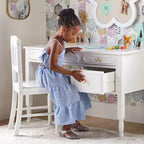 Bureau et chaise pour enfants Guidecraft Avery - Blanc : Bureau d'étude en bois pour filles avec tiroirs de rangement, poste de travail informatique pour enfants