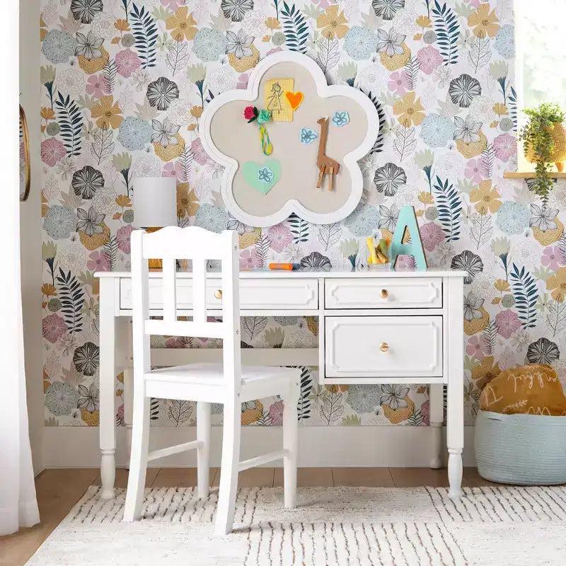 Bureau et chaise pour enfants Guidecraft Avery - Blanc : Bureau d'étude en bois pour filles avec tiroirs de rangement, poste de travail informatique pour enfants