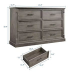 Commode 6 tiroirs GustoWave pour chambre à coucher, commode de ferme de 120 cm de large, commode double en bois rustique, organisateur de commodes de rangement pour salon