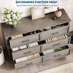 Commode 6 tiroirs GustoWave pour chambre à coucher, commode de ferme de 120 cm de large, commode double en bois rustique, organisateur de commodes de rangement pour salon