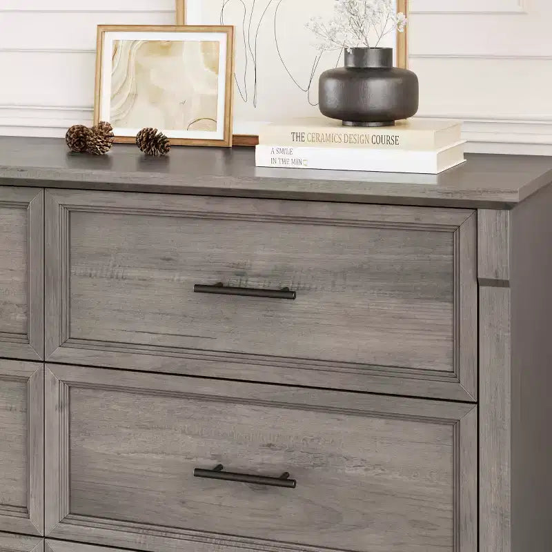 Commode 6 tiroirs GustoWave pour chambre à coucher, commode de ferme de 120 cm de large, commode double en bois rustique, organisateur de commodes de rangement pour salon
