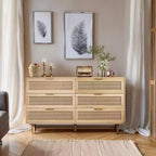 MAYEERTY 6 Drawers Rattan Storage Cabinet for Bedroom Living Room Natural