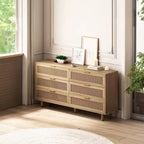 MAYEERTY Commode de rangement en rotin à 6 tiroirs pour chambre à coucher et salon, couleur naturelle