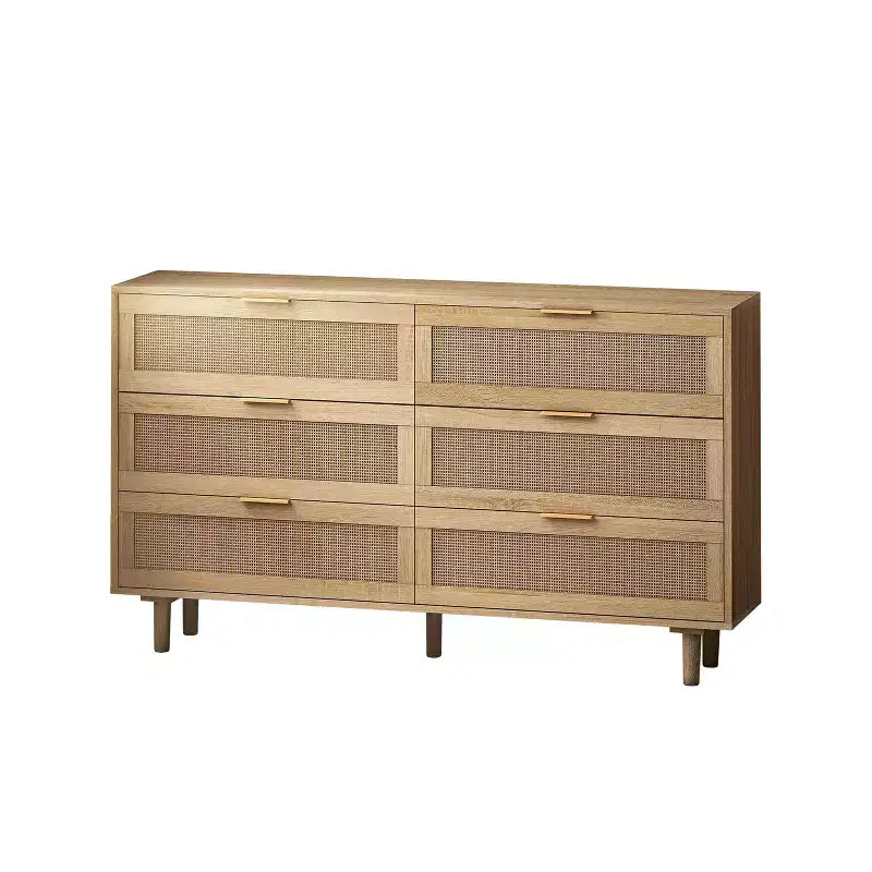 MAYEERTY Commode de rangement en rotin à 6 tiroirs pour chambre à coucher et salon, couleur naturelle