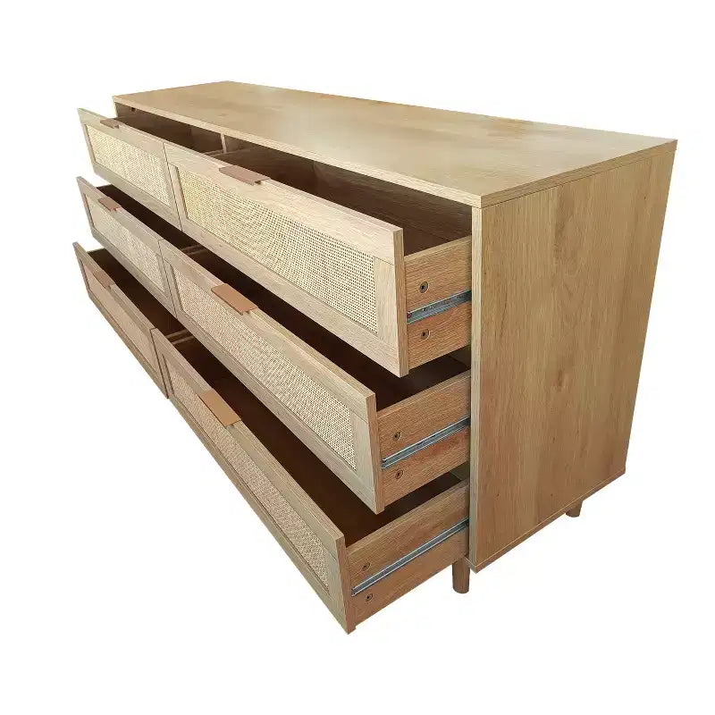 MAYEERTY Commode de rangement en rotin à 6 tiroirs pour chambre à coucher et salon, couleur naturelle