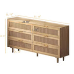 MAYEERTY Commode de rangement en rotin à 6 tiroirs pour chambre à coucher et salon, couleur naturelle