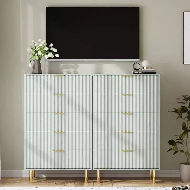 Commode moderne à 5 tiroirs - Grande capacité de rangement avec poignées dorées pour Chambre et Salon