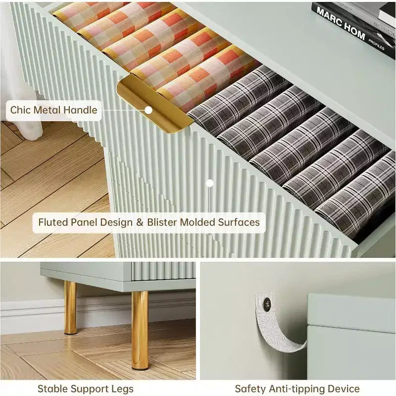 Commode moderne à 5 tiroirs - Grande capacité de rangement avec poignées dorées pour Chambre et Salon