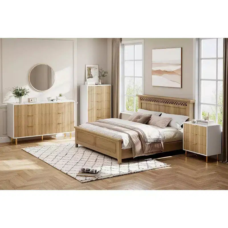 Commode moderne à 5 tiroirs - Grande capacité de rangement avec poignées dorées pour Chambre et Salon