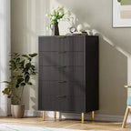 Commode moderne à 5 tiroirs - Grande capacité de rangement avec poignées dorées pour Chambre et Salon
