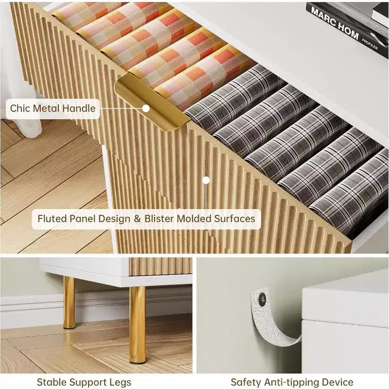 Commode moderne à 5 tiroirs - Grande capacité de rangement avec poignées dorées pour Chambre et Salon