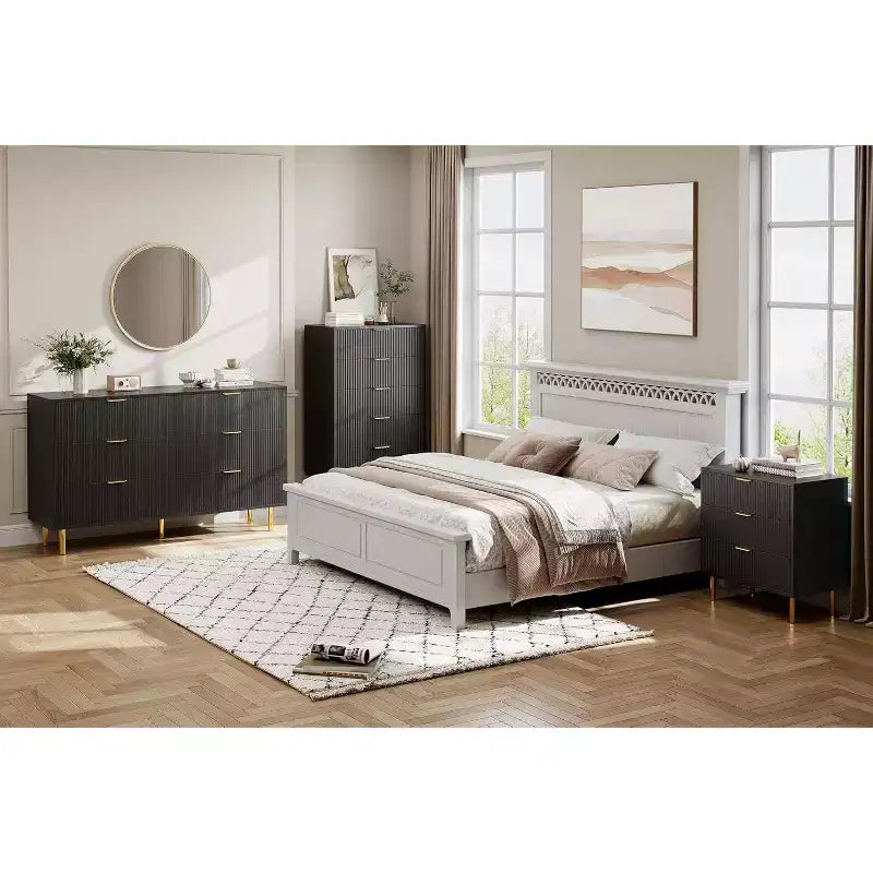 Commode moderne à 5 tiroirs - Grande capacité de rangement avec poignées dorées pour Chambre et Salon