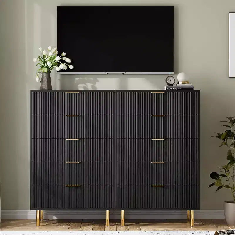 Commode moderne à 5 tiroirs - Grande capacité de rangement avec poignées dorées pour Chambre et Salon