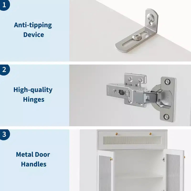 Meuble de cuisine autoportant de 62 pouces avec étagère à 5 niveaux, tiroir, 2 portes vitrées et étagères réglables