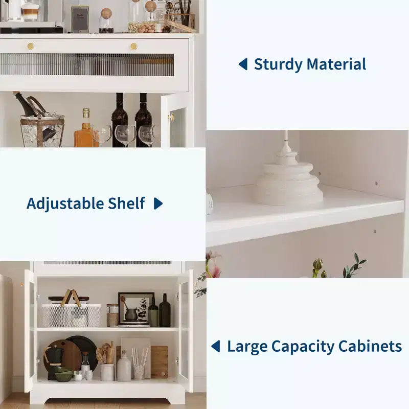 Meuble de cuisine autoportant de 62 pouces avec étagère à 5 niveaux, tiroir, 2 portes vitrées et étagères réglables