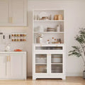 62-Inch Kitchen Pantry Cabinet Freestanding Storage Cupboard with 5-Tier Shelf, Drawer,2 Glass Doors & Adjustable Shelves