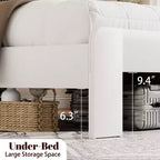 Lit plateforme double en bois avec tête de lit, conception silencieuse, aucun sommier tapissier requis, grand espace de rangement sous le lit, assemblage facile, blanc