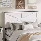 Lit plateforme double en bois avec tête de lit, conception silencieuse, aucun sommier tapissier requis, grand espace de rangement sous le lit, assemblage facile, blanc