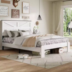 Lit plateforme double en bois avec tête de lit, conception silencieuse, aucun sommier tapissier requis, grand espace de rangement sous le lit, assemblage facile, blanc