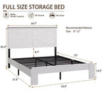 Lit plateforme double en bois avec tête de lit, conception silencieuse, aucun sommier tapissier requis, grand espace de rangement sous le lit, assemblage facile, blanc