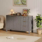 Buffet enfilade cannelé de 118 cm avec 2 portes et 3 tiroirs, meuble console d'appoint pour entrée, salon, salle à manger