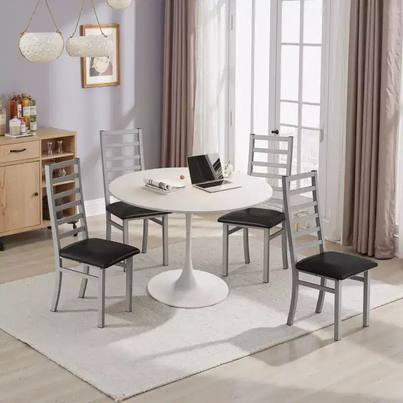 MAYEERTY Lot de 4 chaises de salle à manger en métal avec pieds en acier et sièges en cuir PU, dossier haut sans accoudoirs, pour salon et cuisine, gris