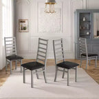 MAYEERTY Lot de 4 chaises de salle à manger en métal avec pieds en acier et sièges en cuir PU, dossier haut sans accoudoirs, pour salon et cuisine, gris