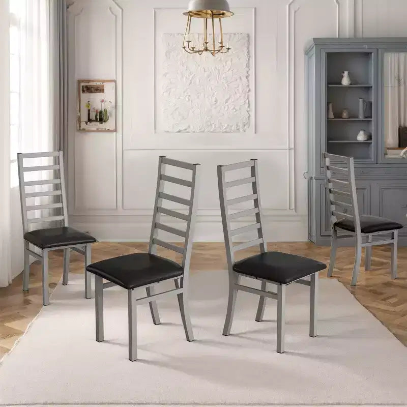 MAYEERTY Lot de 4 chaises de salle à manger en métal avec pieds en acier et sièges en cuir PU, dossier haut sans accoudoirs, pour salon et cuisine, gris