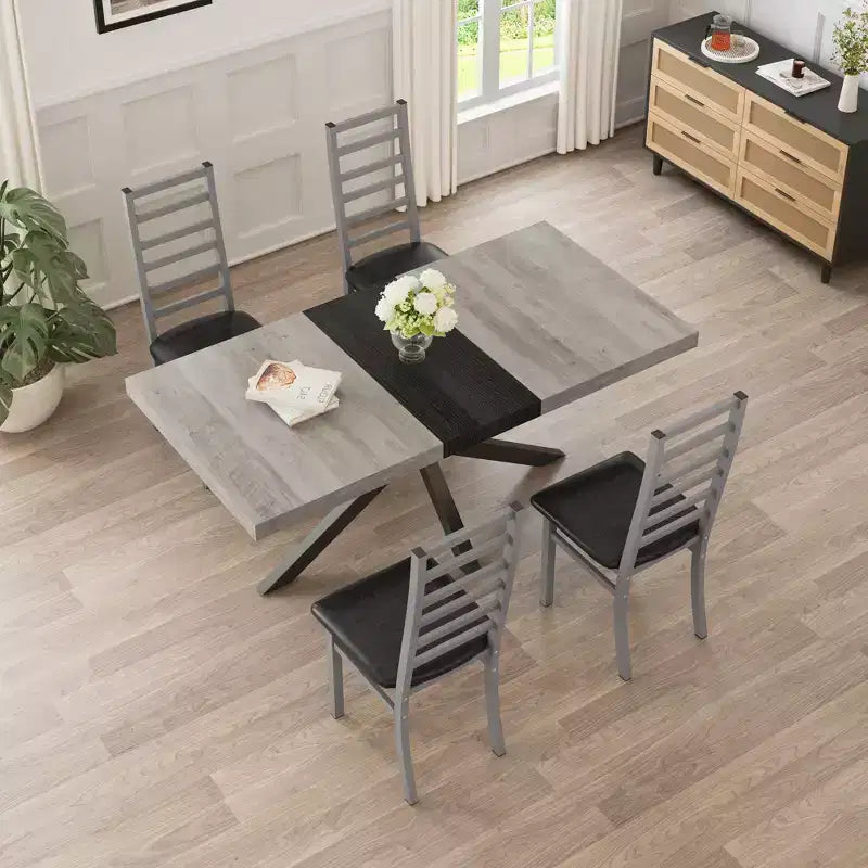 MAYEERTY Lot de 4 chaises de salle à manger en métal avec pieds en acier et sièges en cuir PU, dossier haut sans accoudoirs, pour salon et cuisine, gris