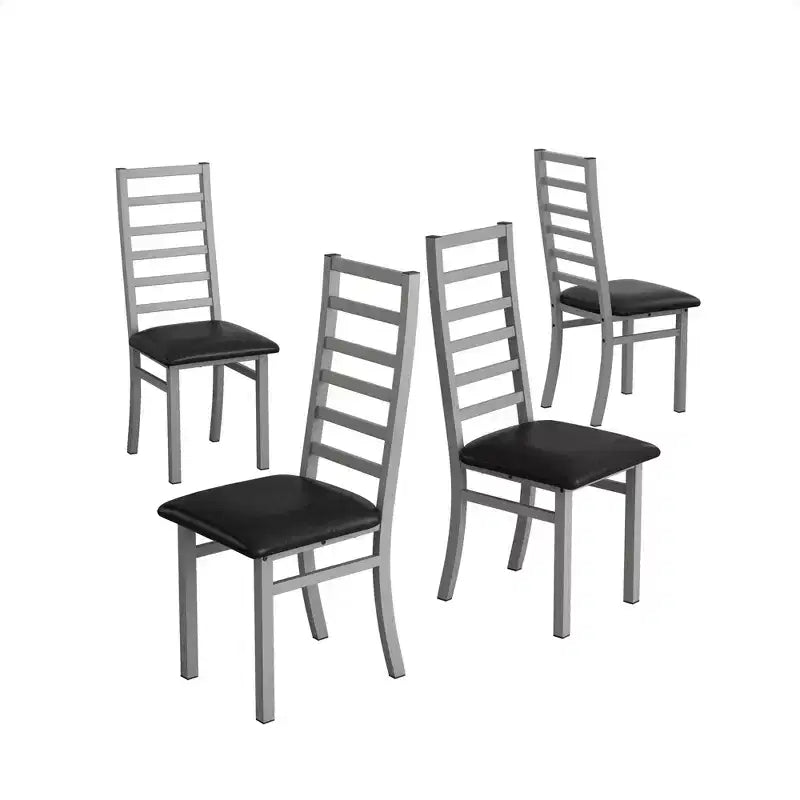 MAYEERTY Lot de 4 chaises de salle à manger en métal avec pieds en acier et sièges en cuir PU, dossier haut sans accoudoirs, pour salon et cuisine, gris