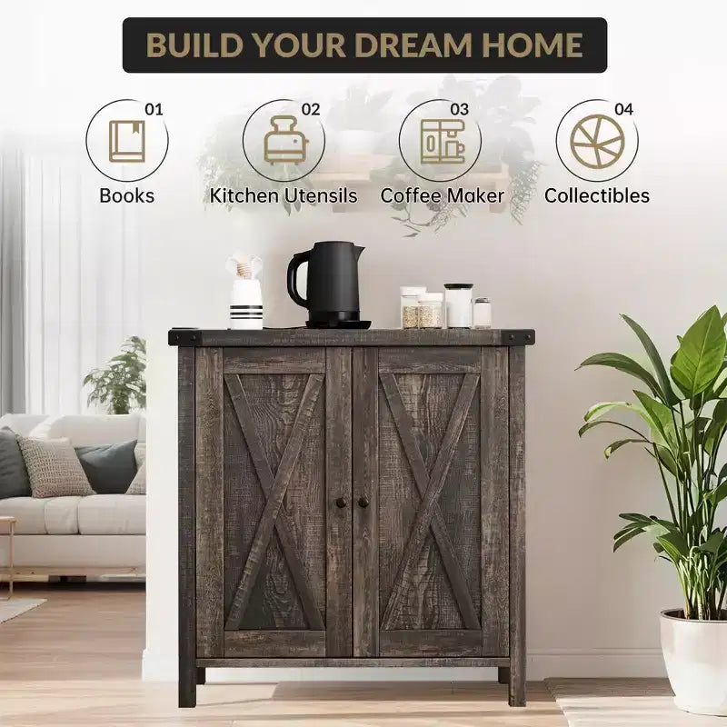 29.9 Buffet Bahut avec Étagères Réglables et 2 Portes, Meuble d'Appoint Console pour Entrée
