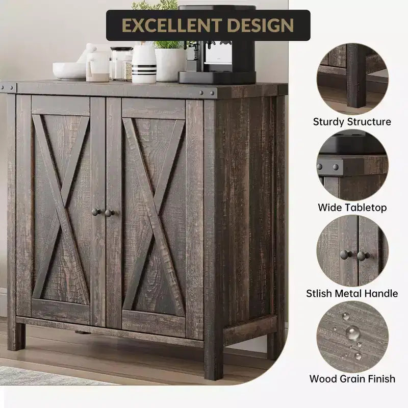 29.9 Buffet Bahut avec Étagères Réglables et 2 Portes, Meuble d'Appoint Console pour Entrée