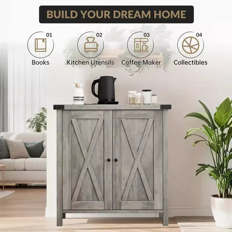29.9 Buffet Bahut avec Étagères Réglables et 2 Portes, Meuble d'Appoint Console pour Entrée