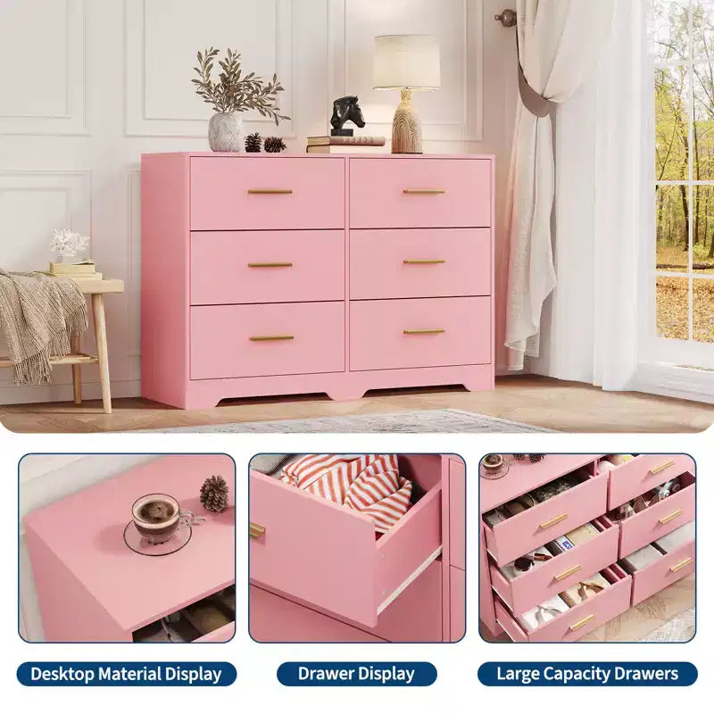 Commode à 6 tiroirs profonds avec dispositif anti-basculement, commode moderne pour la maison, le bureau et le salon