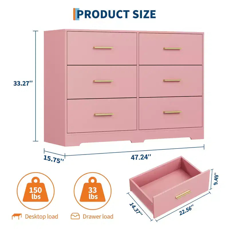 Commode à 6 tiroirs profonds avec dispositif anti-basculement, commode moderne pour la maison, le bureau et le salon