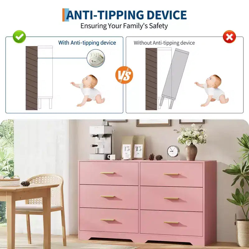 Commode à 6 tiroirs profonds avec dispositif anti-basculement, commode moderne pour la maison, le bureau et le salon