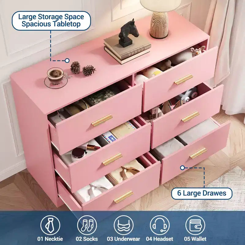 Commode à 6 tiroirs profonds avec dispositif anti-basculement, commode moderne pour la maison, le bureau et le salon