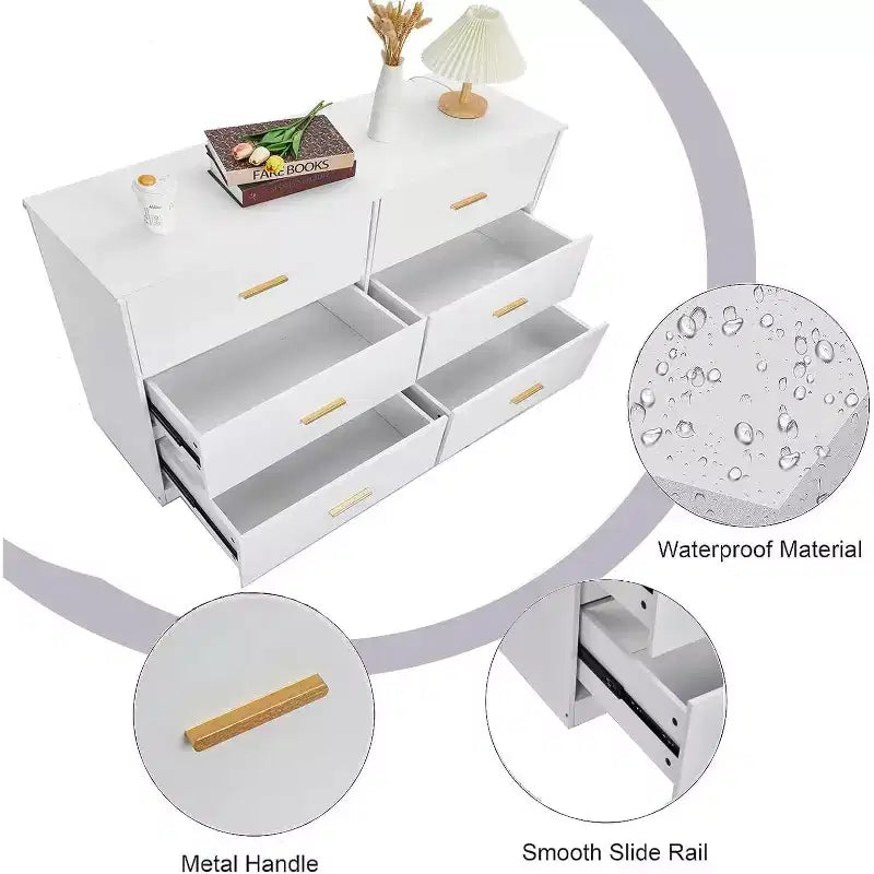 Commode à 6 tiroirs profonds avec dispositif anti-basculement, commode moderne pour la maison, le bureau et le salon