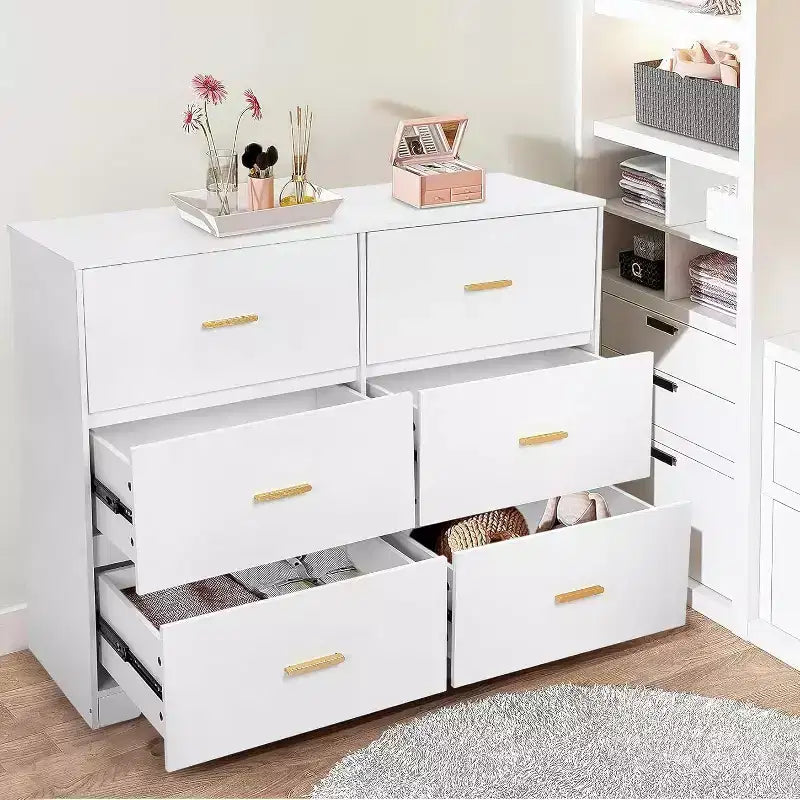 Commode à 6 tiroirs profonds avec dispositif anti-basculement, commode moderne pour la maison, le bureau et le salon