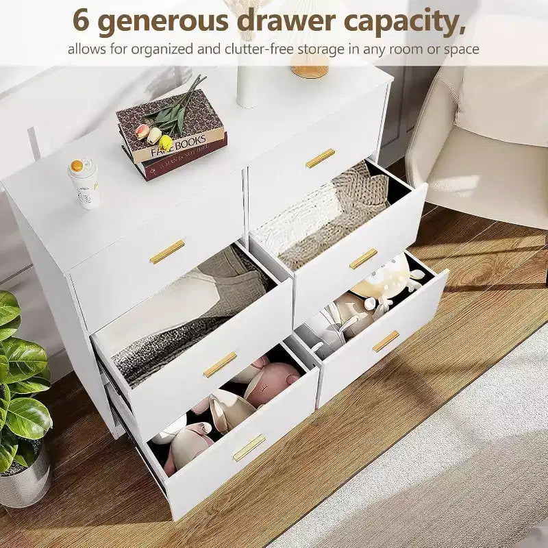 Commode à 6 tiroirs profonds avec dispositif anti-basculement, commode moderne pour la maison, le bureau et le salon