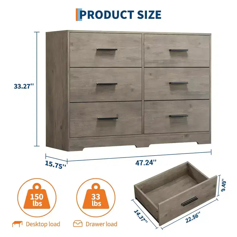 Commode à 6 tiroirs profonds avec dispositif anti-basculement, commode moderne pour la maison, le bureau et le salon