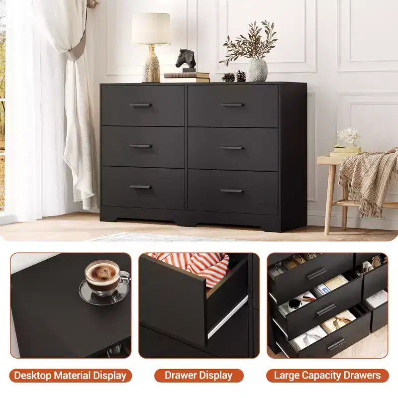 Commode à 6 tiroirs profonds avec dispositif anti-basculement, commode moderne pour la maison, le bureau et le salon