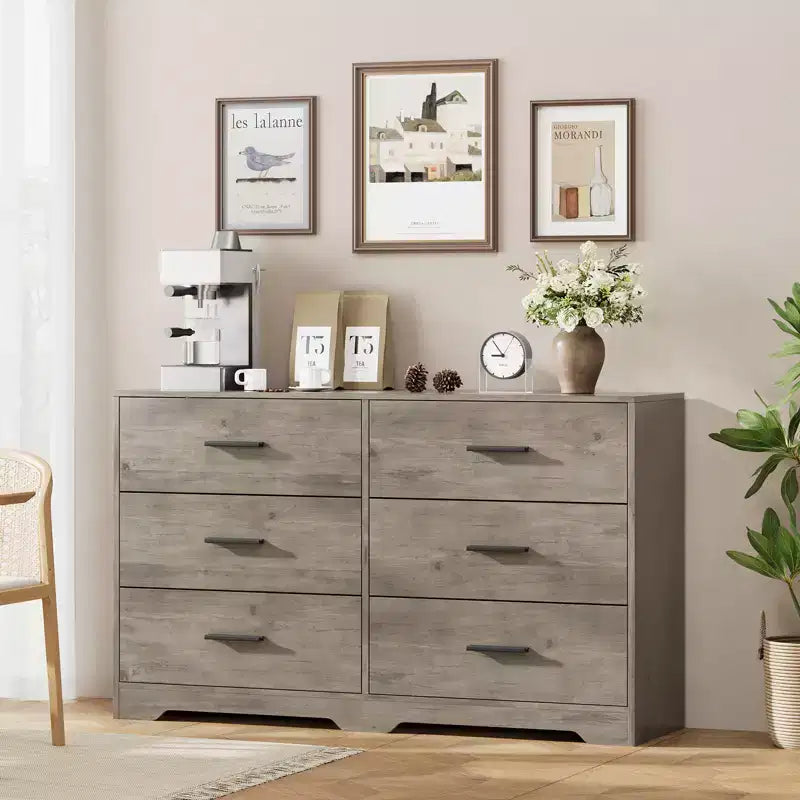 Commode à 6 tiroirs profonds avec dispositif anti-basculement, commode moderne pour la maison, le bureau et le salon