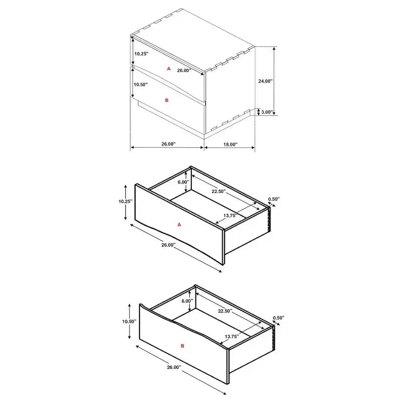 Coaster, Table de chevet à 2 tiroirs Winslow Noyer fumé