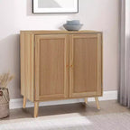 31.5 Armoire de rangement, Buffet d'entrée avec portes décorées en rotin et étagères réglables