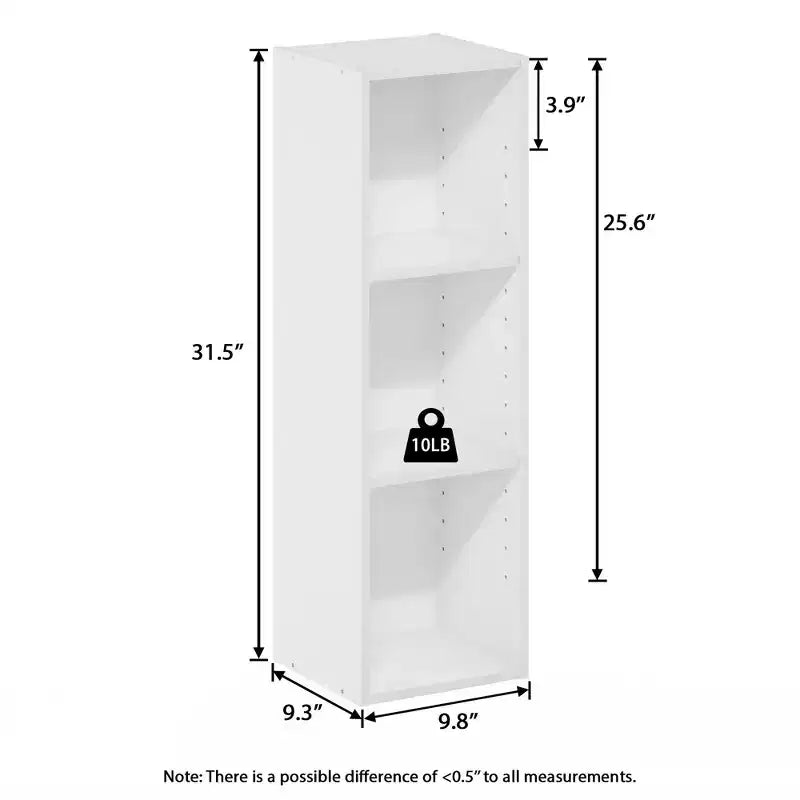 HOMLUX Étagère bibliothèque 3 niveaux ouverte, support de rangement polyvalent avec tablettes réglables Noir/Blanc