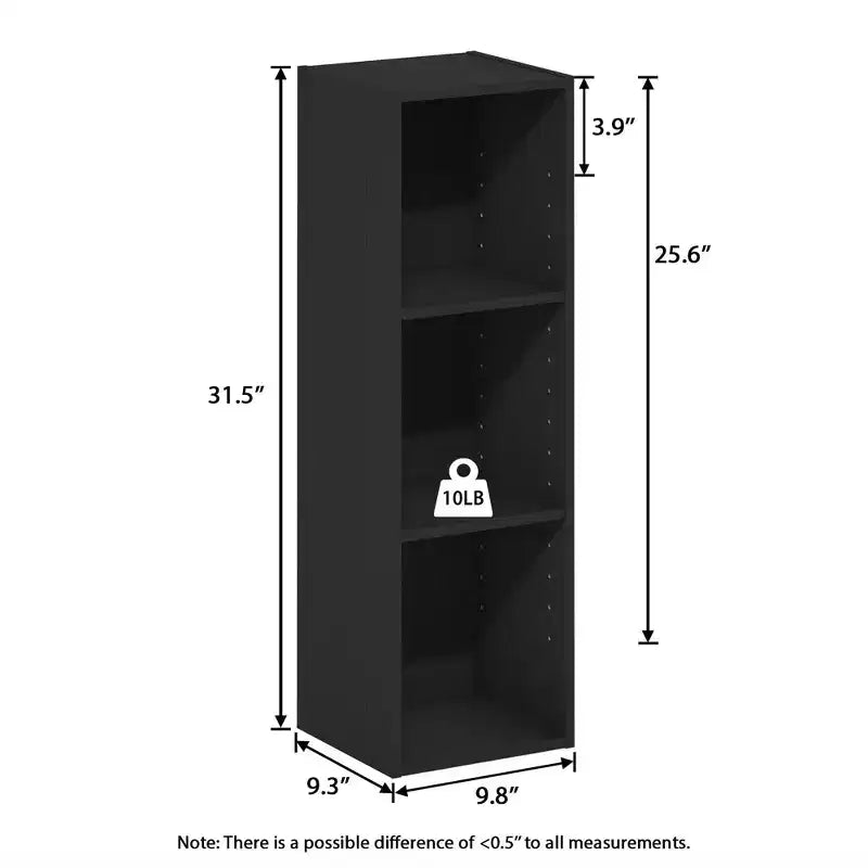 HOMLUX Étagère bibliothèque 3 niveaux ouverte, support de rangement polyvalent avec tablettes réglables Noir/Blanc